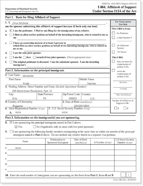 Filled Out Sample Form I 864 A Clintonshuman S Blog